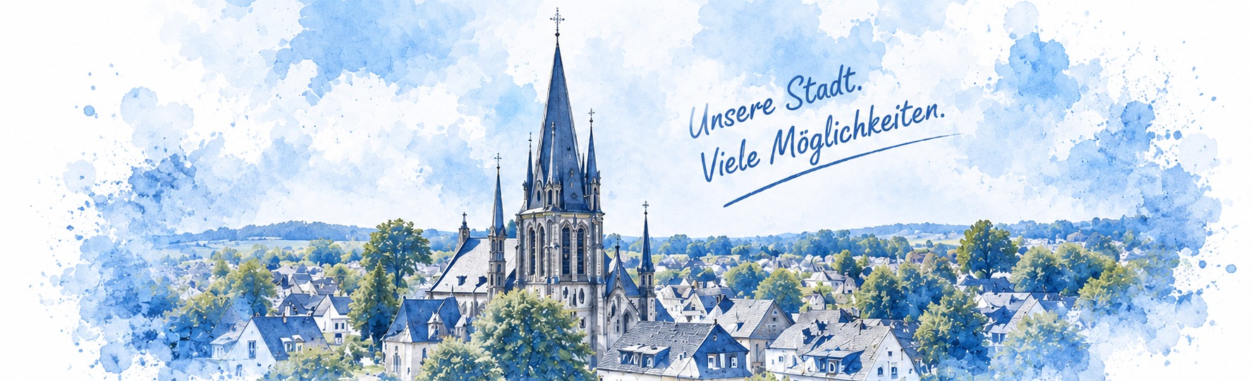 Aquarellansicht von Wirges mit dem Dom